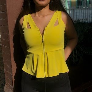 Yellow front-zip peplum top